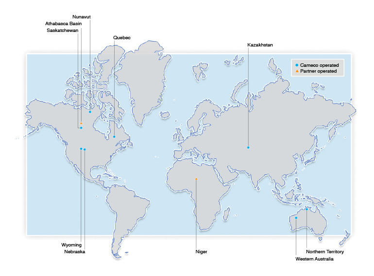 World map showing Cameco's exploration sites