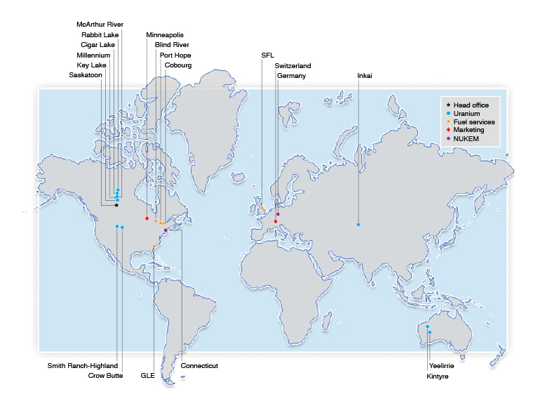 Map of Cameco operations around the world