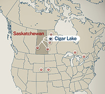 North America map showing location of Cigar Lake development project