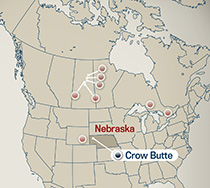 North America map showing location of Crow Butte property