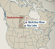 North America map showing location of McArthur River and Key Lake properties