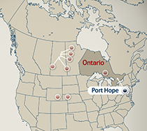 North America map showing location of Port Hope conversion facility