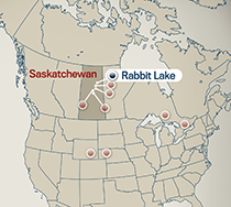 North America map showing location of Rabbit Lake property