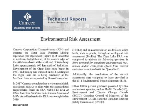 Environmental Risk Assessment - Public Summary - Cigar Lake cover