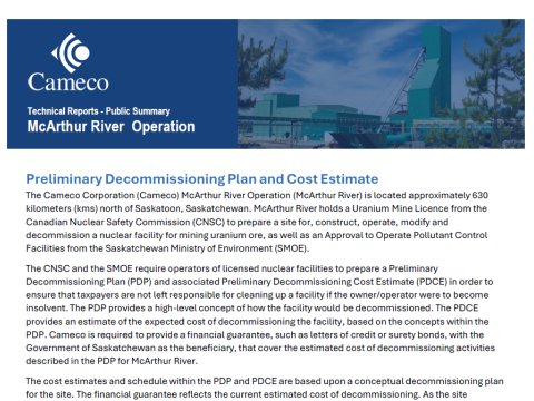 McArthur River Preliminary Decommissioning Plan Summary
